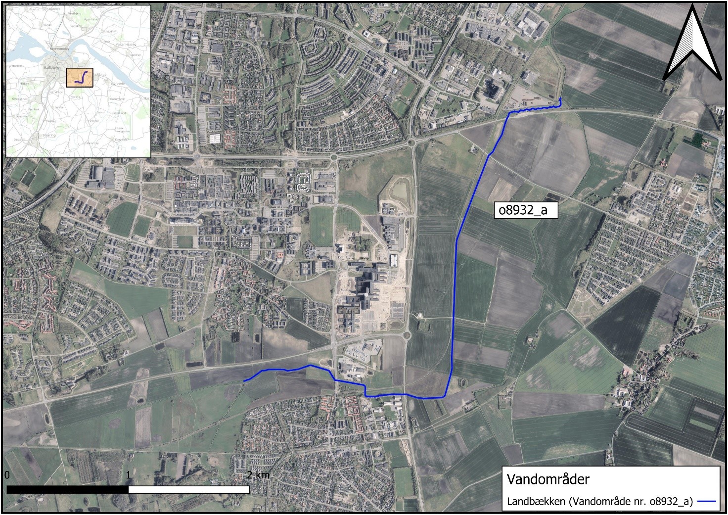 Oversigtskort over vandløbsrestaurering i Landbækken