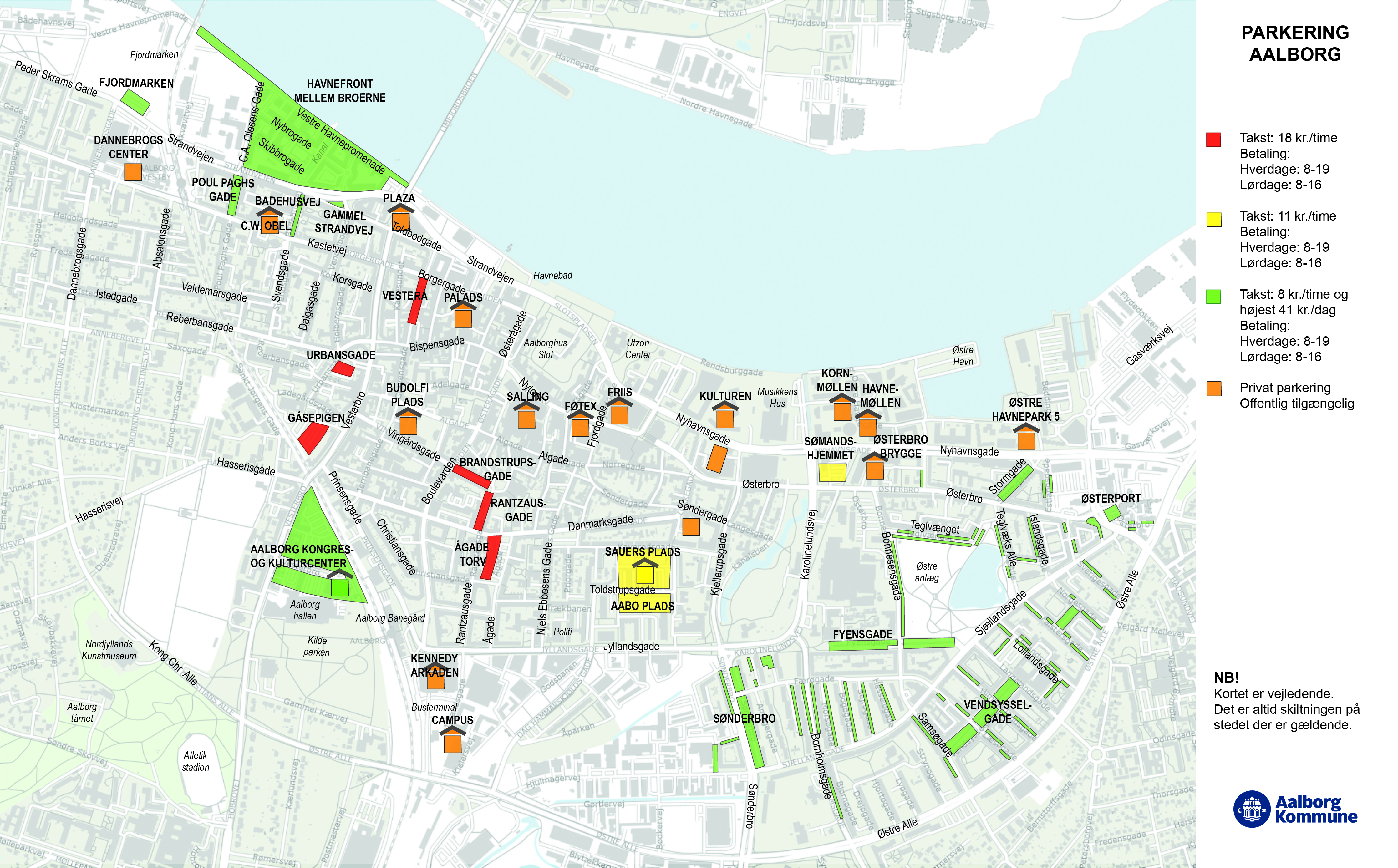 Kort over betalingsparkering i Aalborg 2026
