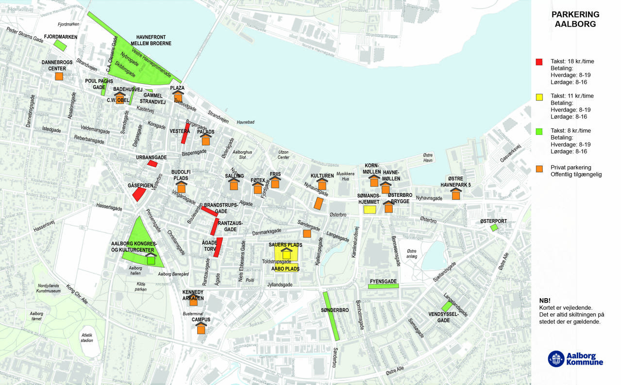 Kort over betalingsparkering i Aalborg 2026