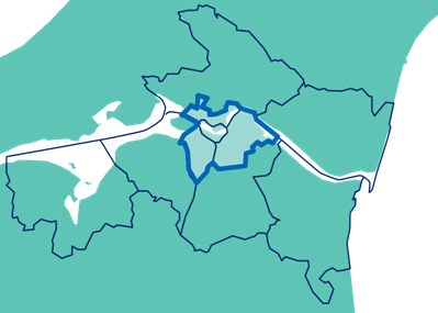 Aalborgs bygrænse indtegnet på kort over hele Aalborg Kommune