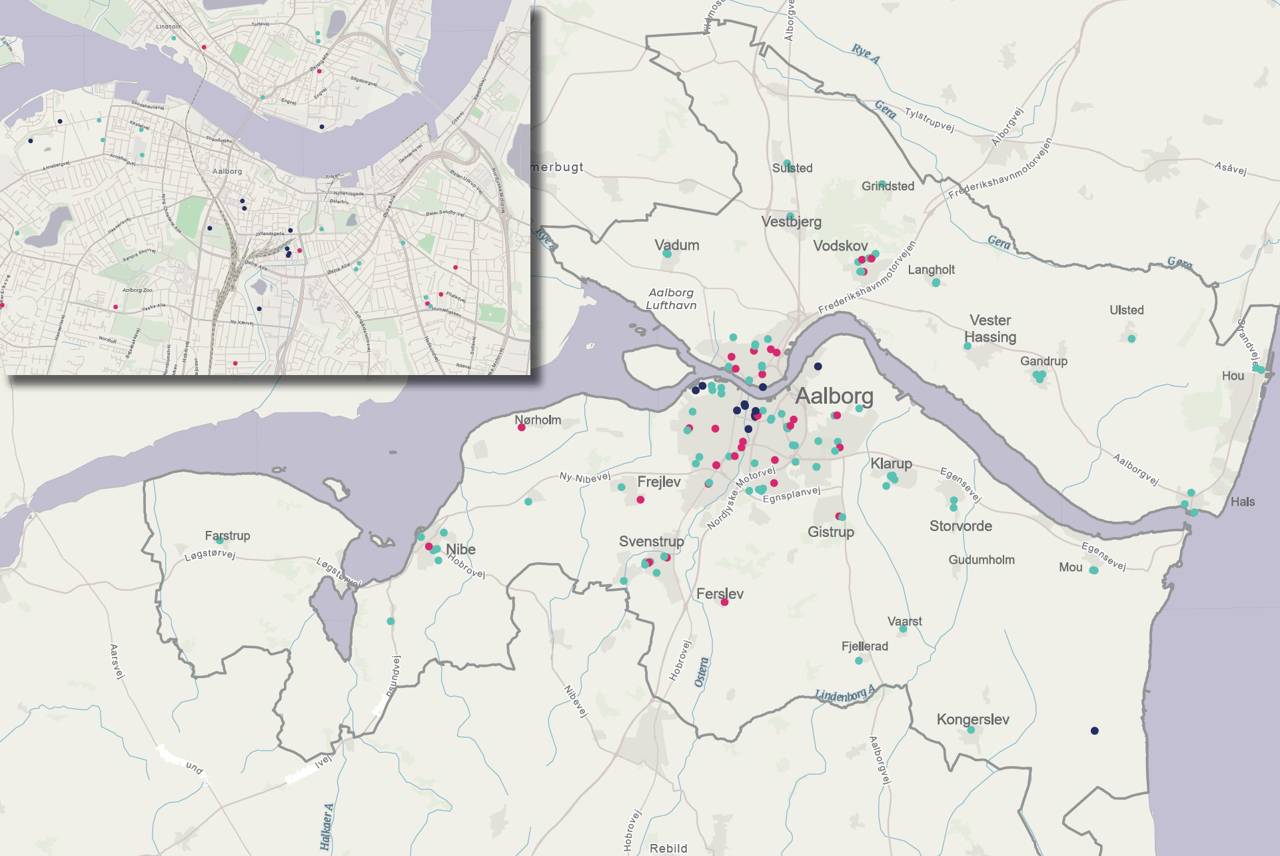 Kommunale bygninger, hvor Aalborg Kommune er pålagt at etablere mindst én ladestander jævnfør ladestanderbekendtgørelsen.