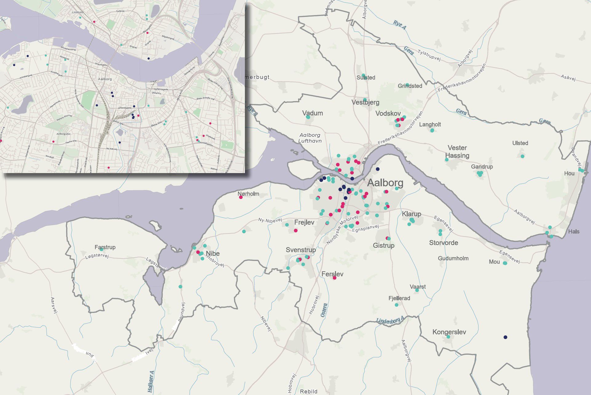 Kommunale bygninger, hvor Aalborg Kommune er pålagt at etablere mindst én ladestander jævnfør ladestanderbekendtgørelsen.